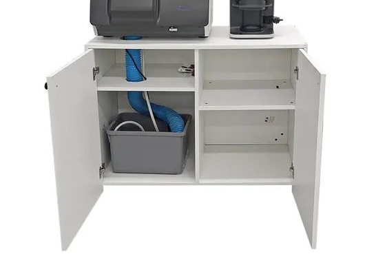 Complete lens edger configuration with tracer pump and cabinet